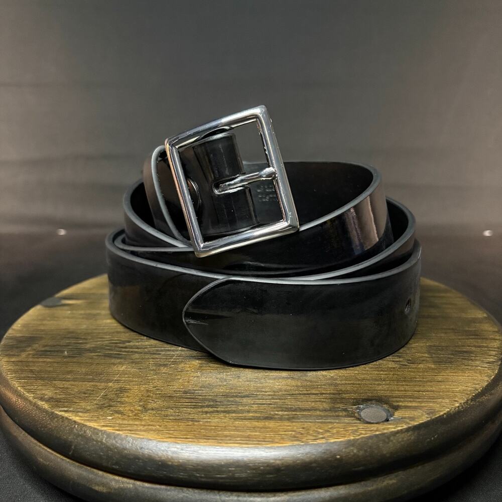 Galls Leather Belt Size 58" Black Hi Gloss Chrome Buckle 1.5" Wide 1237